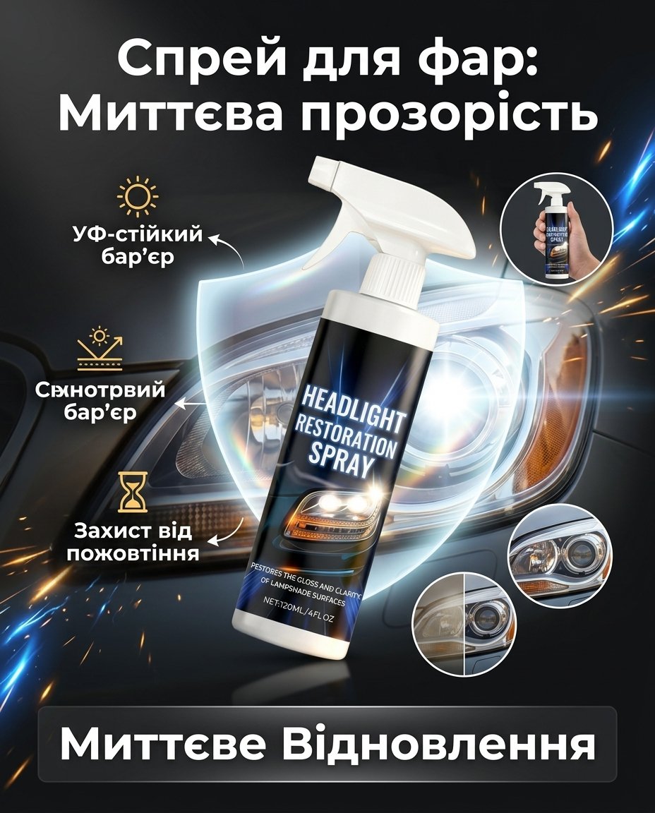 Спрей для фар: Миттєва прозорість